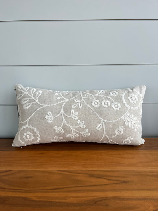 Lumbar Pillow | Embroidered Oatmeal Linen