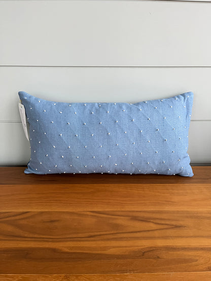 Lumbar Pillow | Blue Linen French Knot