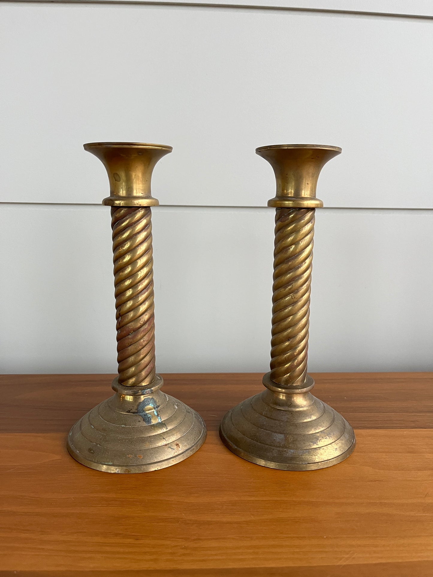 Vintage Spiral Brass Candle Holders