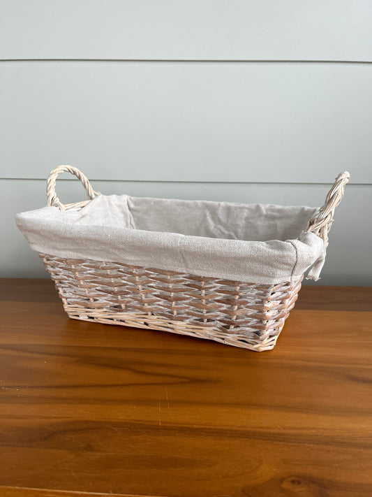 Whitewash Fabric-lined Basket | Medium Rectangle