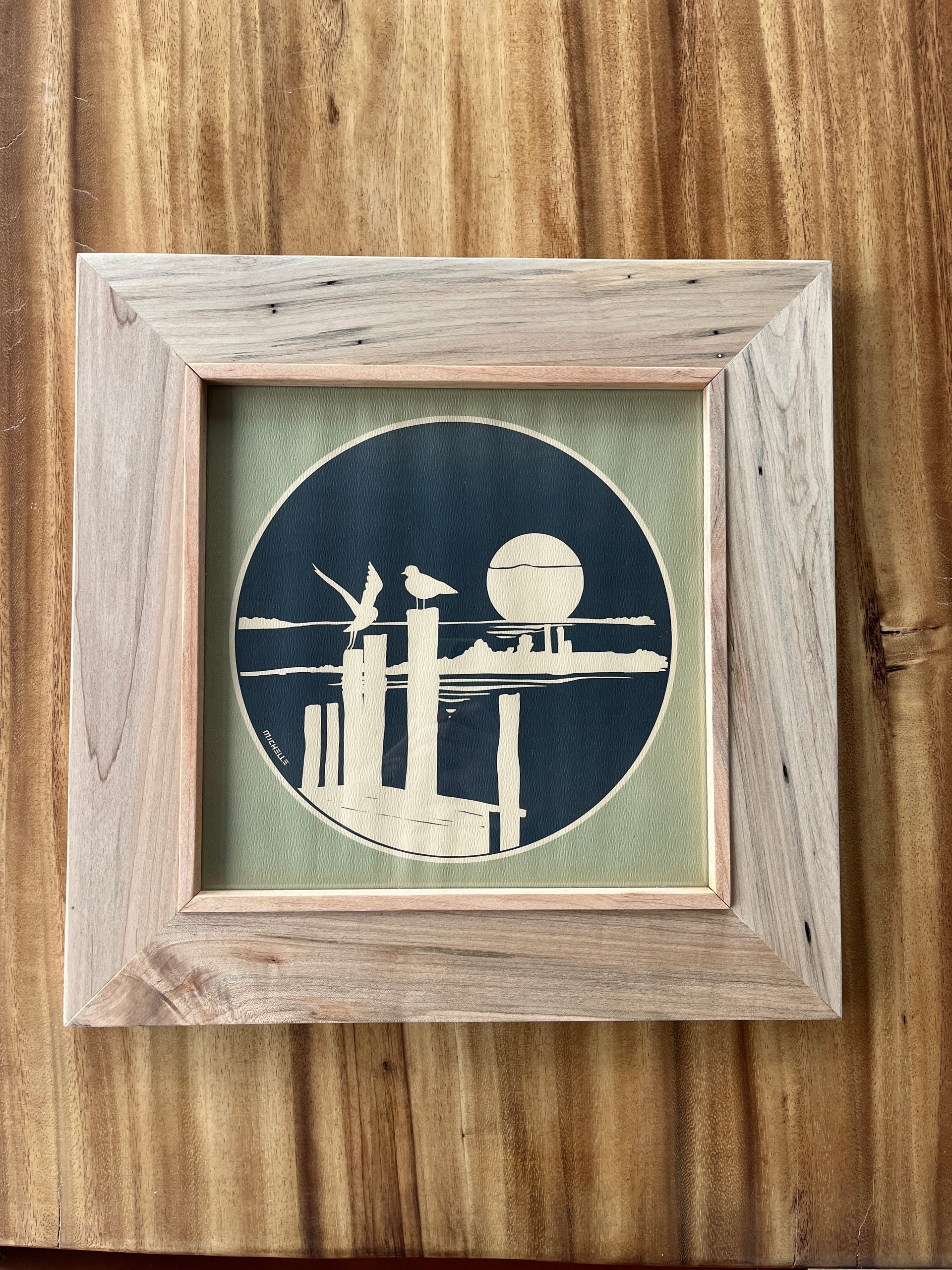 Vintage Nautical Print in 12 x 12" Ambrosia Maple Wooden Frame
