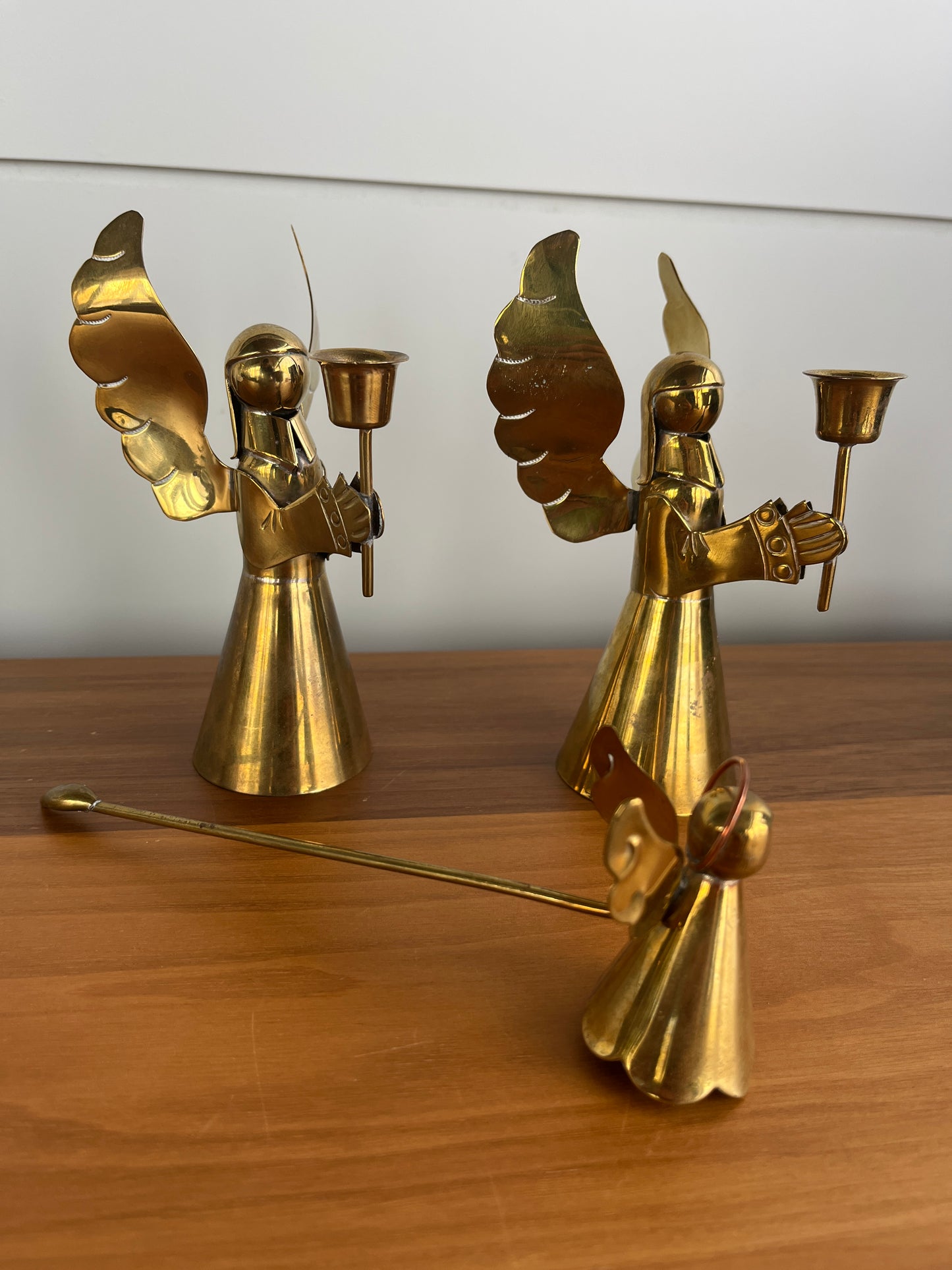 Vintage Brass Angel Candle Holder Set