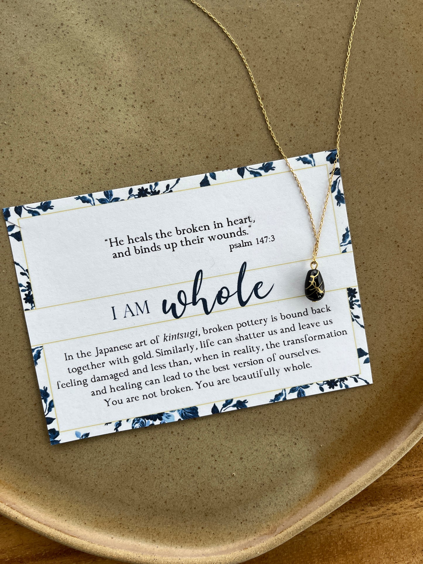 Kintsugi-inspired "I am whole" necklace | Black droplet