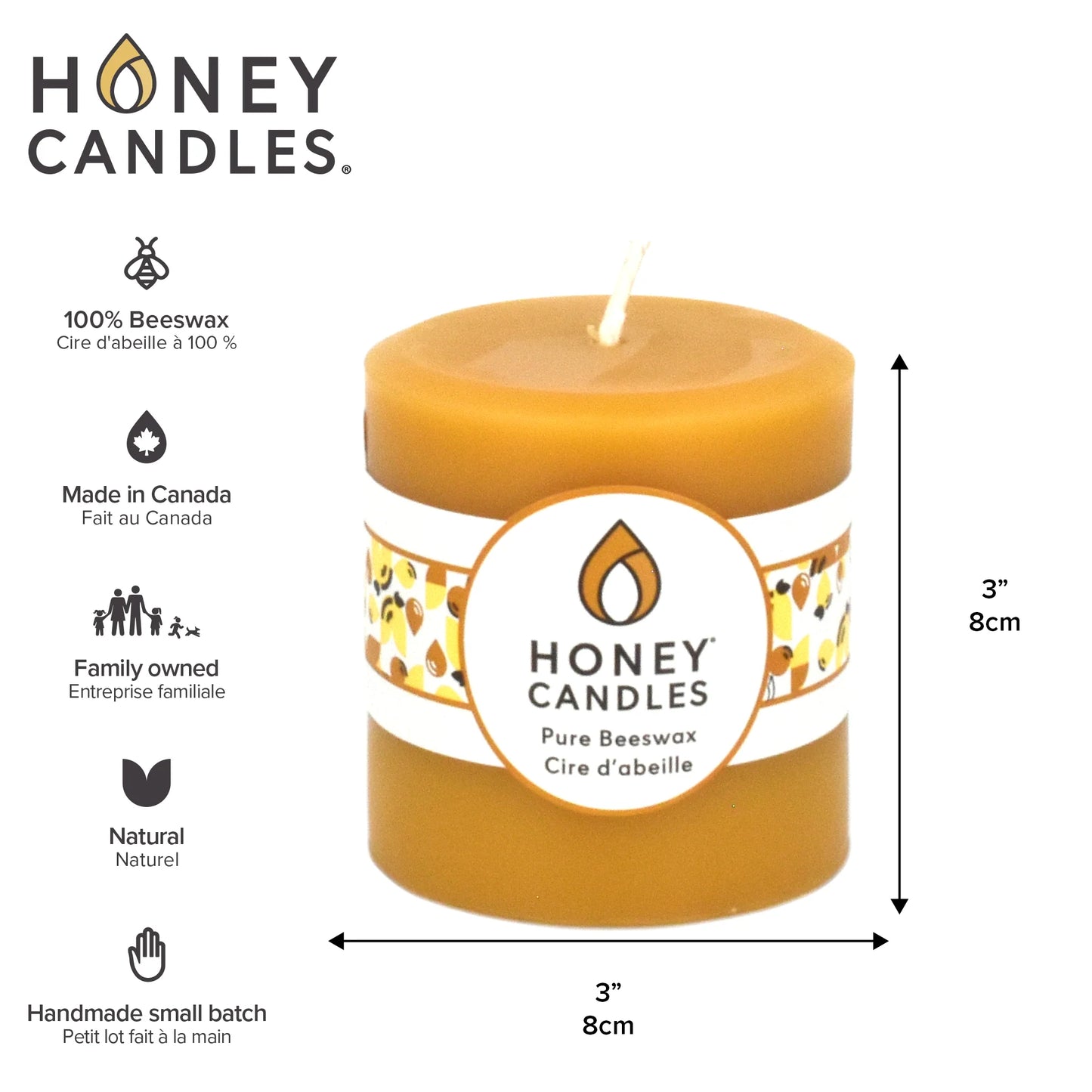 Natural Beeswax Candle | 3" Round Pillar