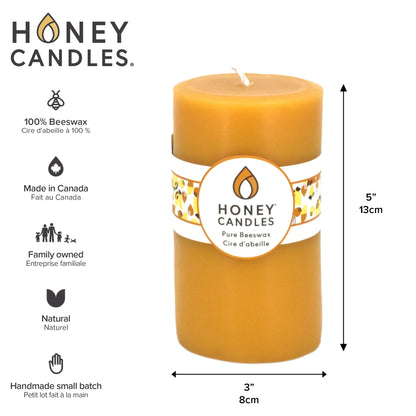 Natural Beeswax Candle | 5" Round Pillar