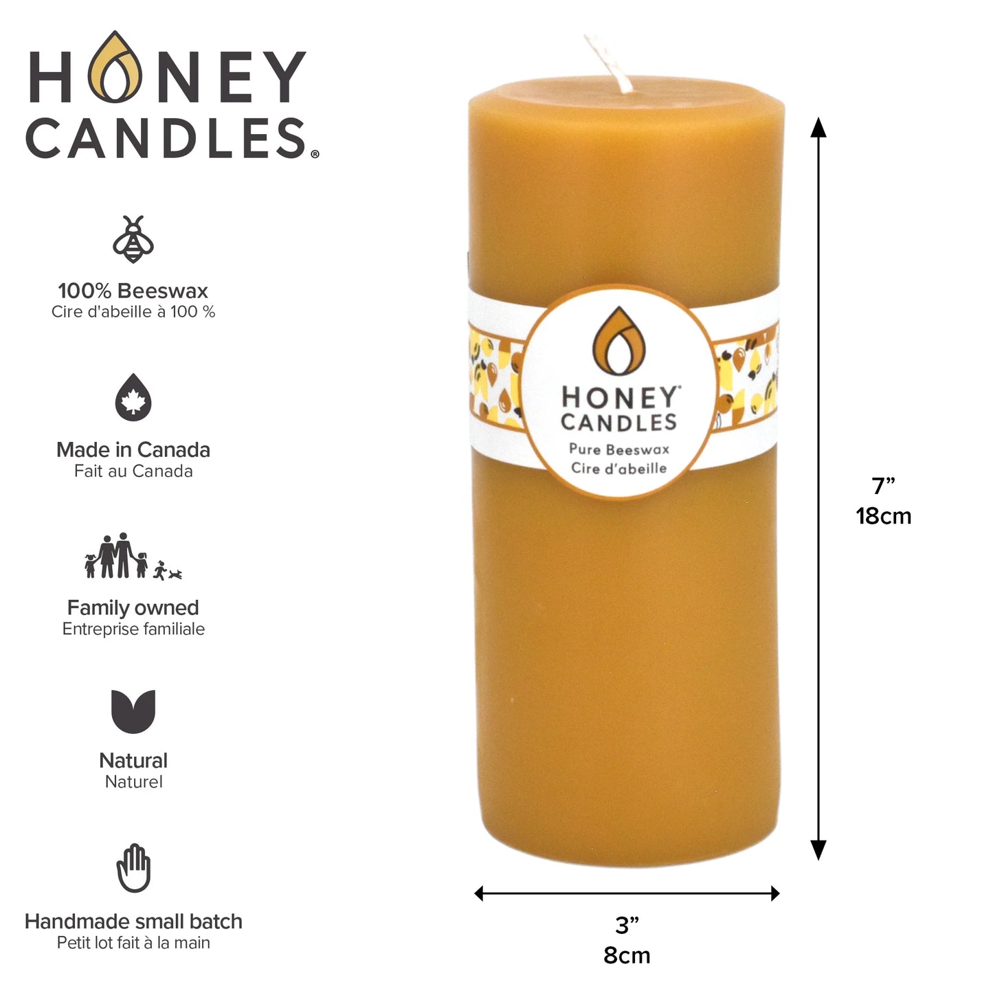 Natural Beeswax Candle | 7" Round Pillar