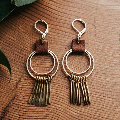 Brass + Hide Petite Hoop Fringe Earrings | Chocolate