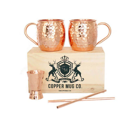 Moscow Mule Copper Mugs Gift Set of Two in Wooden Box