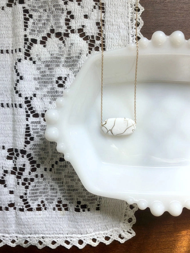 Kintsugi-inspired "I am whole" necklace | White ivory oval