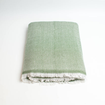 Luxury Cashmere Throw Blanket | Green Chevron