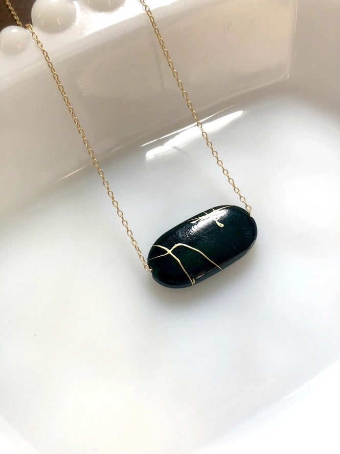 Kintsugi-inspired "I am whole" necklace | Black oval