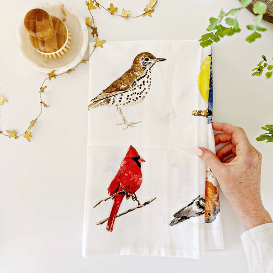 Birds Watercolour Print Tea Towel