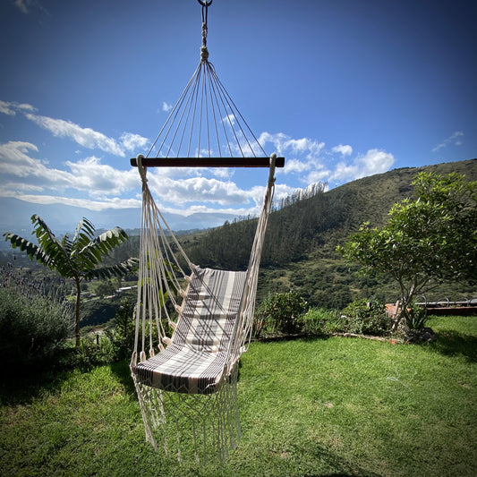 Padded Hammock with Wooden Crossbar | Natural with Black Stripes