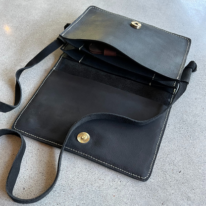 Leather Crossbody Envelope Purse | Midnight Black