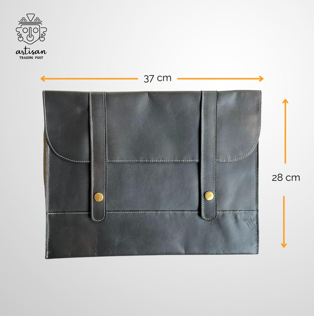 Large Leather Tablet Portfolio | Midnight Black