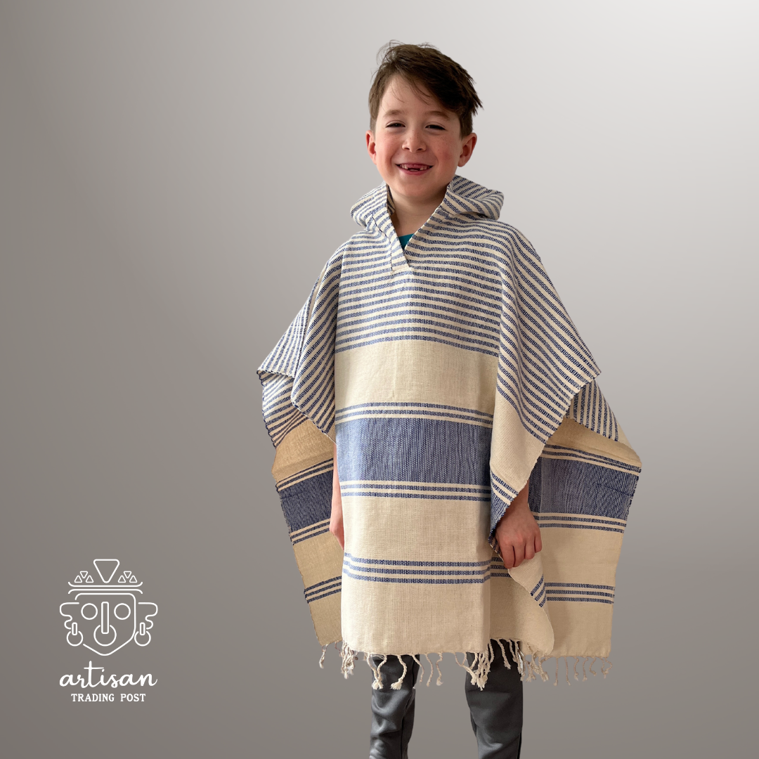 Junior Boat Poncho | Handwoven Cotton | Lake Joseph Blue