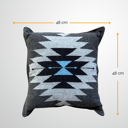 Handwoven Wool Pillow Cover | Charcoal & Sky Blue